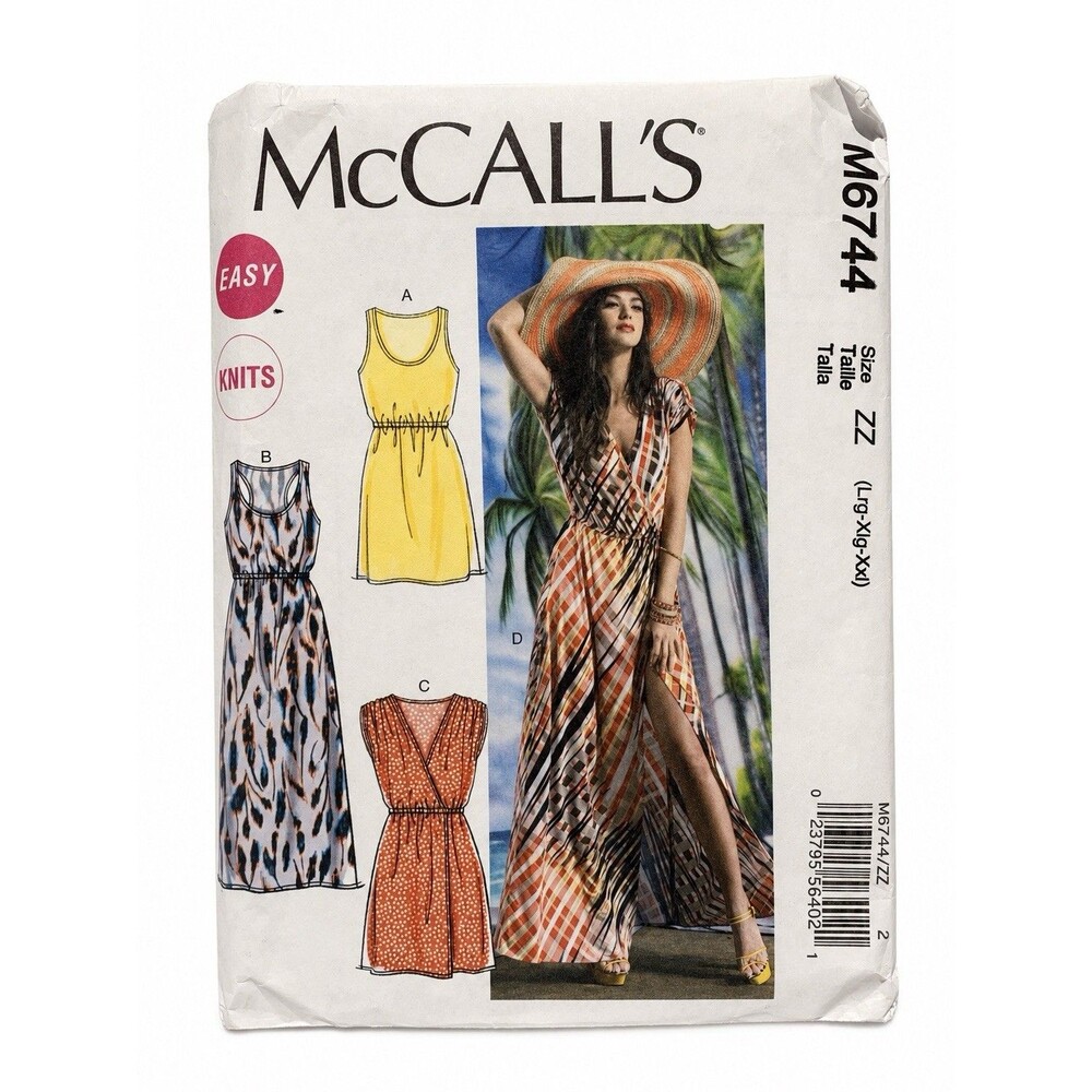McCall’s M6744 Knit Wrap Maxi Dress Pattern Size L XL XXL Uncut
